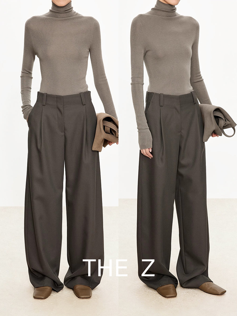 Grey Flowy High-waisted Wide-leg Pant